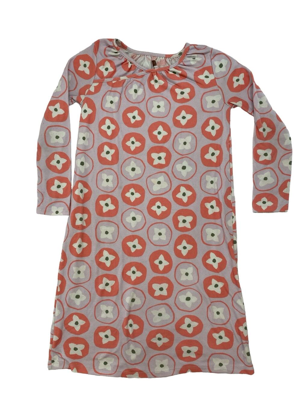 TEA COLLECTION Mod Pink Floral Print Dream On Long Sleeve Nightgown Size 10